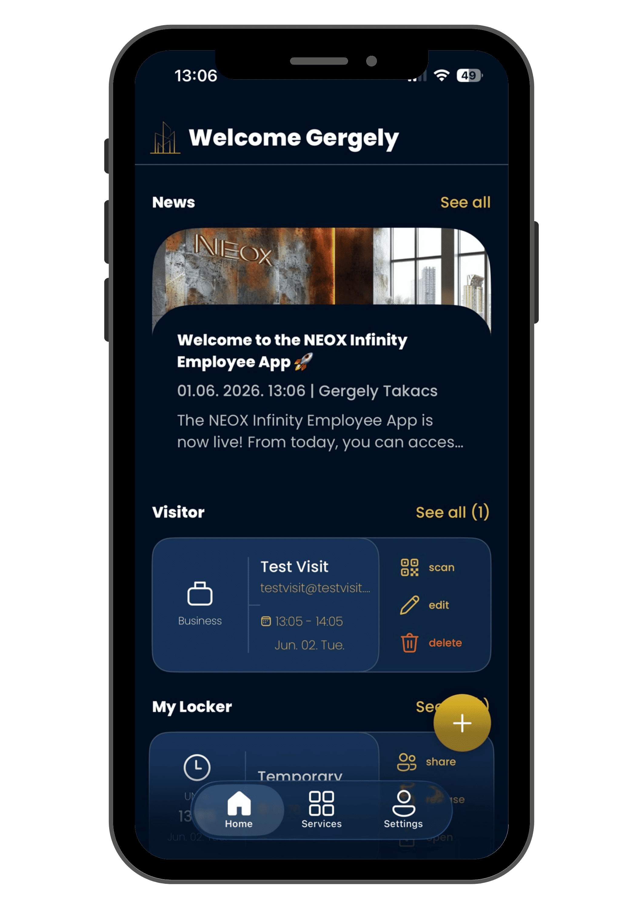 NEOX App Home Dashboard
